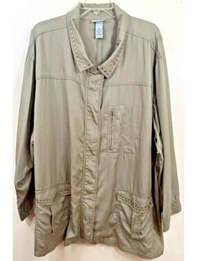 NEW! Catherines Jacket Plus Size 5X Olive Green Lyocell Relaxed  NWT Brass detai